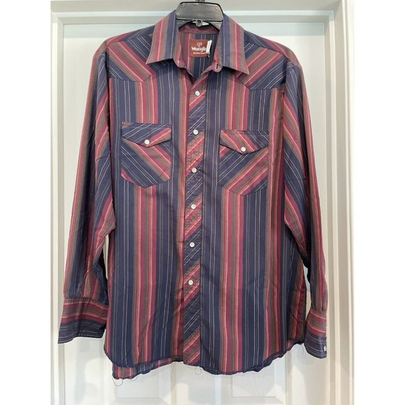 Wrangler Western Fashion Long Sleeve Pearl Snap Shirt Striped - Picture 1 of 7